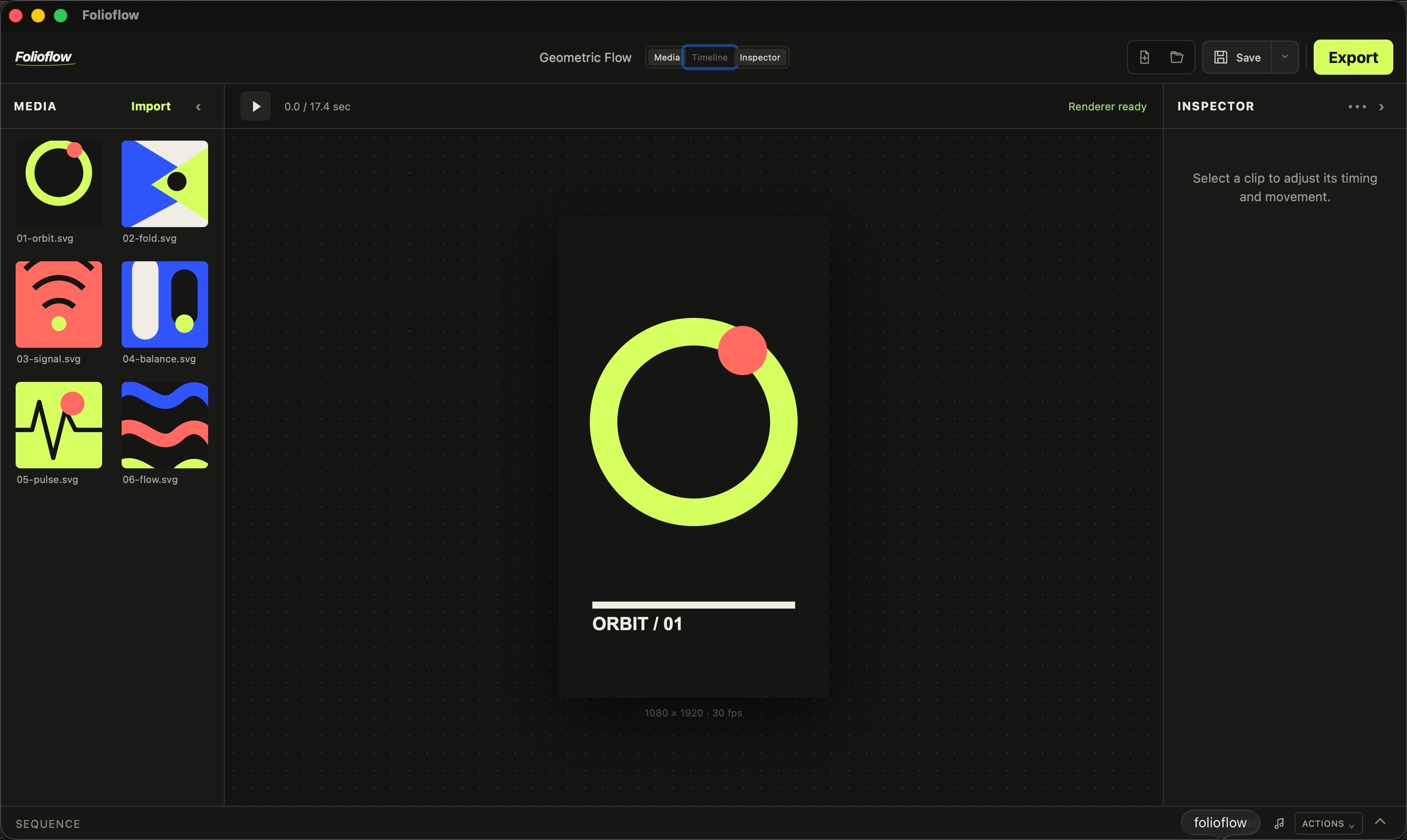 Folioflow geometric artwork library and vertical composition preview